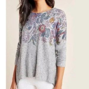 Anthropologie Saturday Sunday Brushed Floral Long Sleeve Top Size S Grey